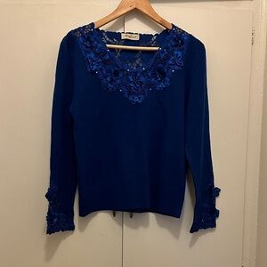 Elegant Blue Floral Lace Women's Blouse